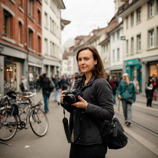 Hida Milenkovic mit Kamera auf einer Strasse im Zürcher Kreis 4